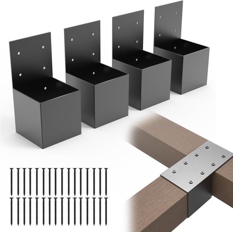 YEOOE 4 Pack Pergola Brackets 4x4 (Actual: 3.5x3.5 Inch), Rafter Post Bracket for Deck Railing, Wall Mount Kit for Lumber Gazebo Sunroom Carport - Image 1